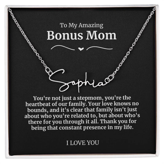 To My Amazing Bonus Mom Signature Necklace