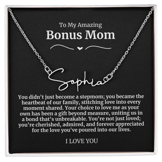 To My Amazing Bonus Mom Signature Necklace