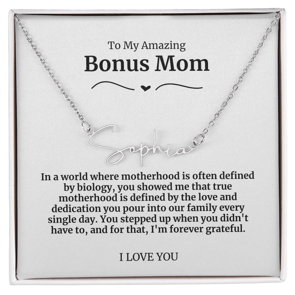 To My Amazing Bonus Mom Signature Necklace