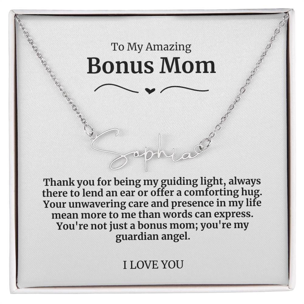 To My Amazing Bonus Mom Signature Necklace