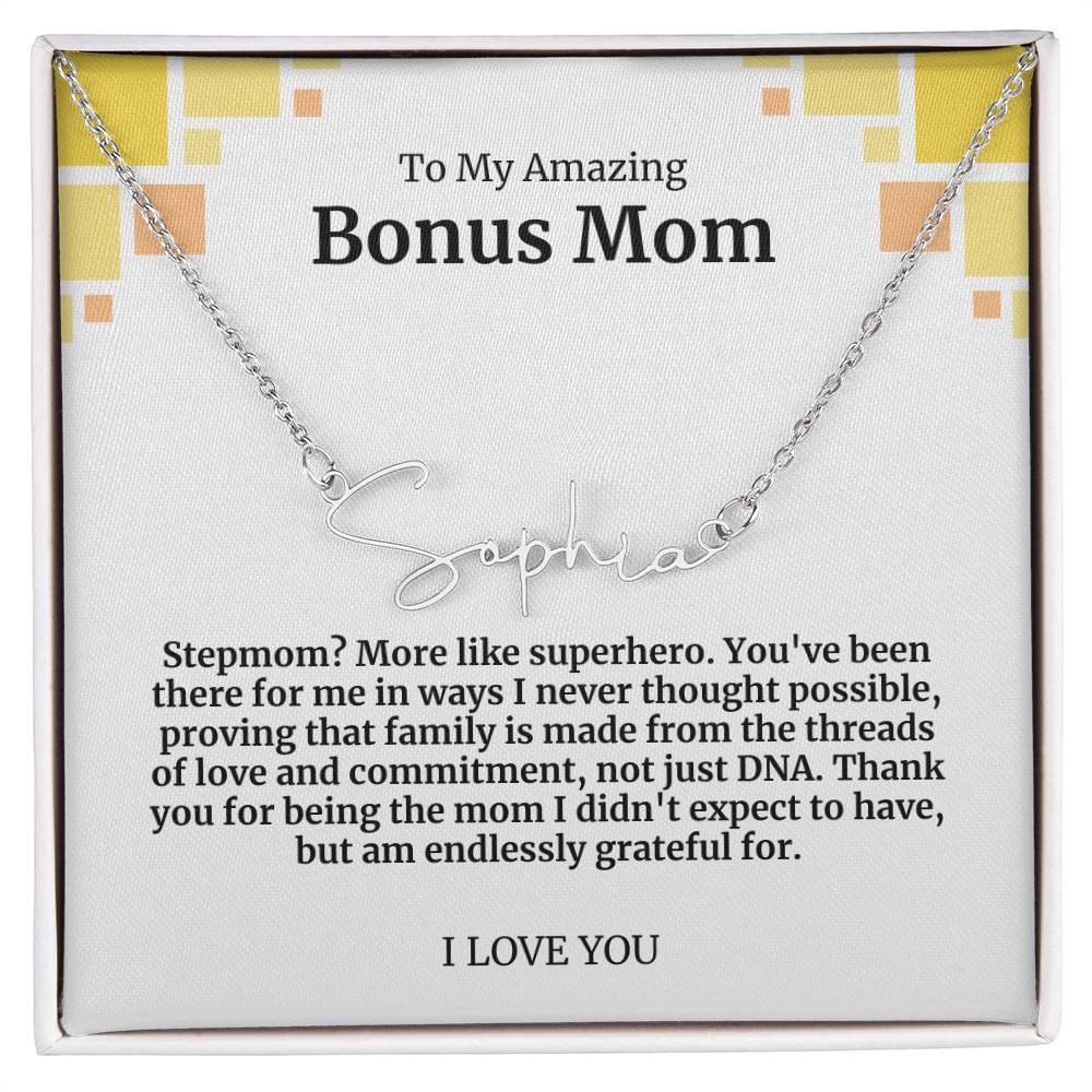 To My Amazing Bonus Mom Signature Necklace