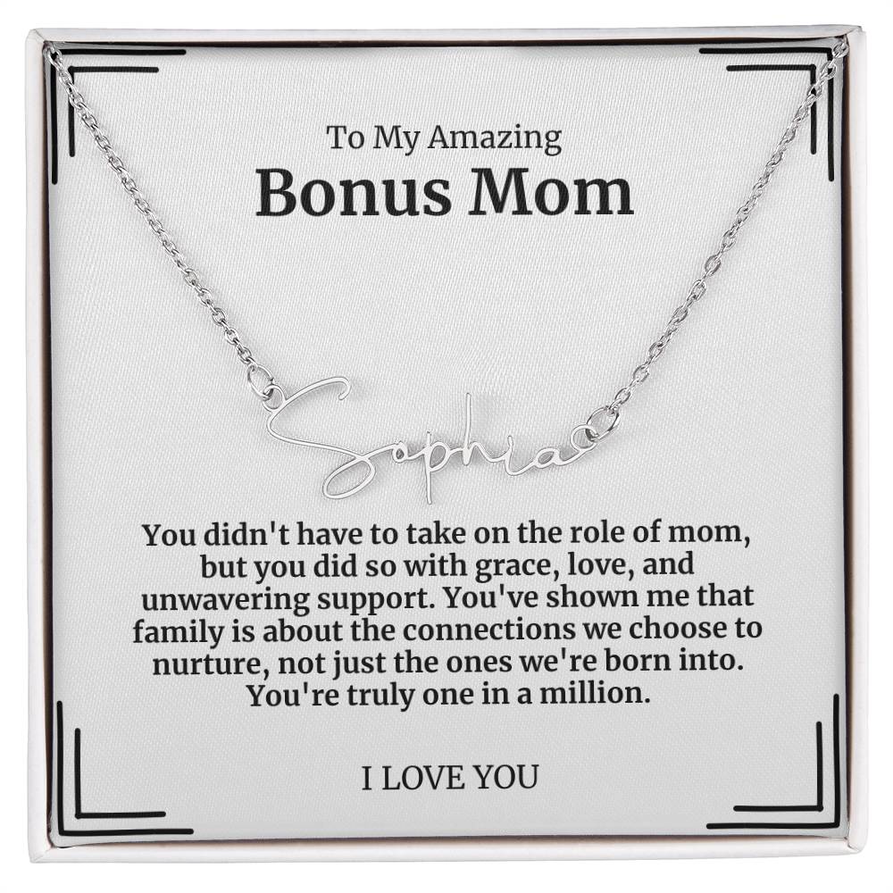 To My Amazing Bonus Mom Signature Necklace