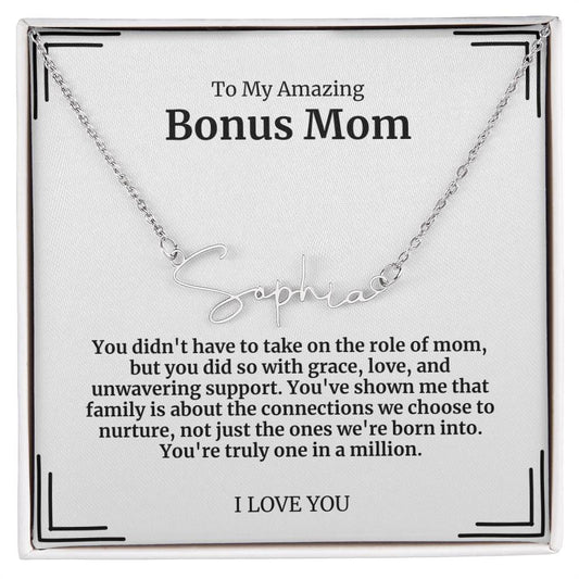 To My Amazing Bonus Mom Signature Necklace