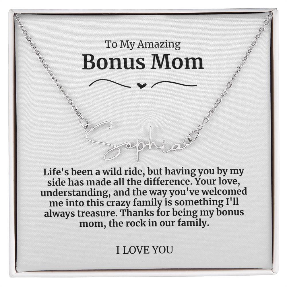 To My Amazing Bonus Mom Signature Necklace