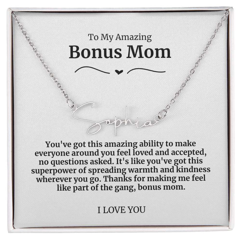 To My Amazing Bonus Mom Signature Necklace