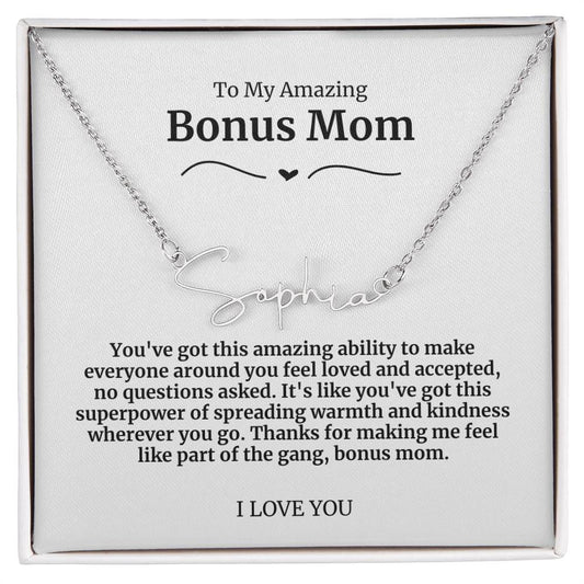 To My Amazing Bonus Mom Signature Necklace