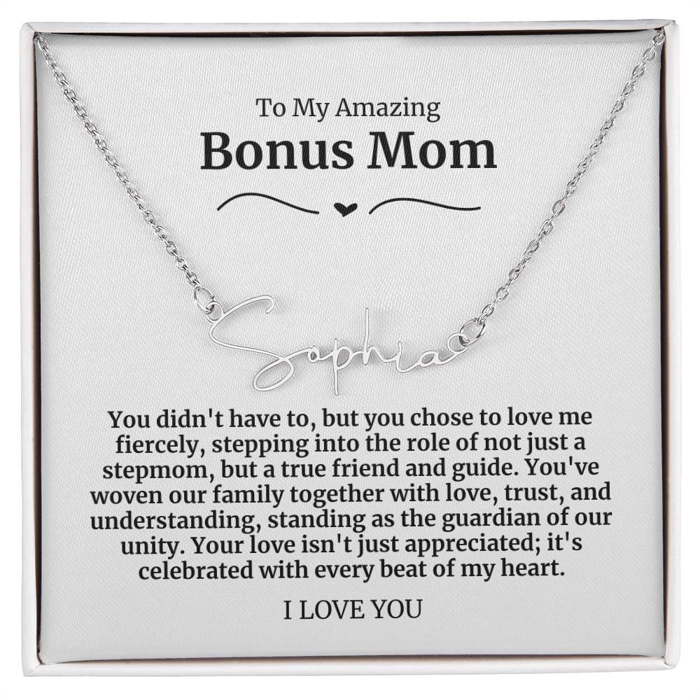 To My Amazing Bonus Mom Signature Necklace