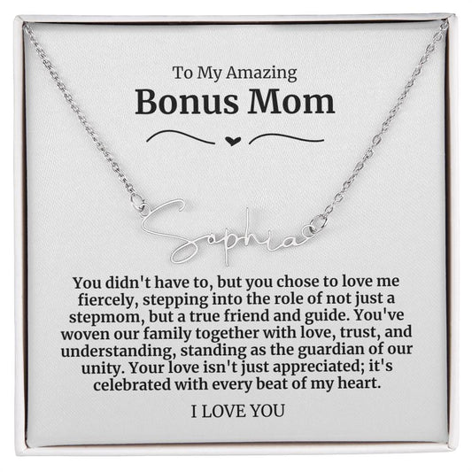 To My Amazing Bonus Mom Signature Necklace