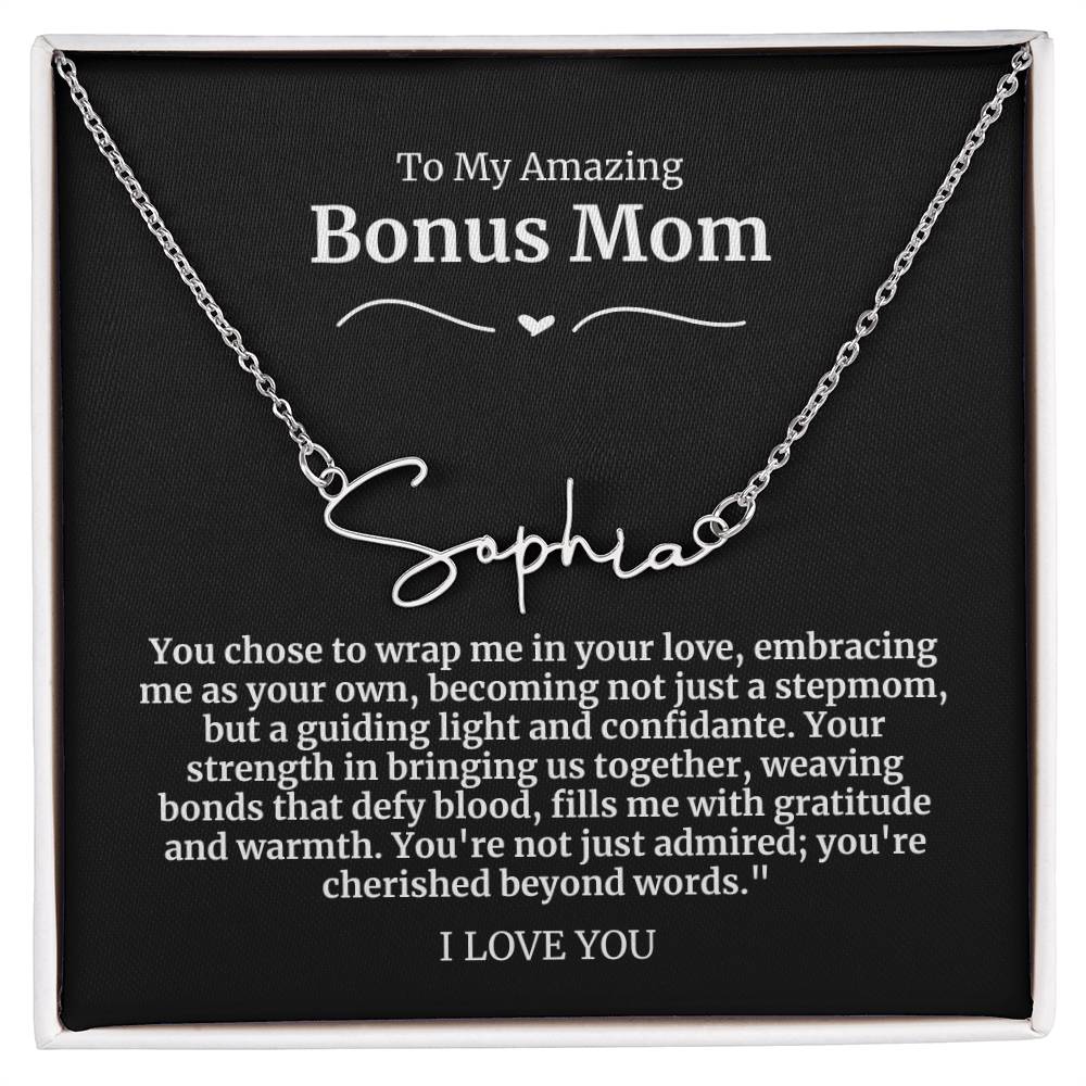 To My Amazing Bonus Mom Signature Necklace