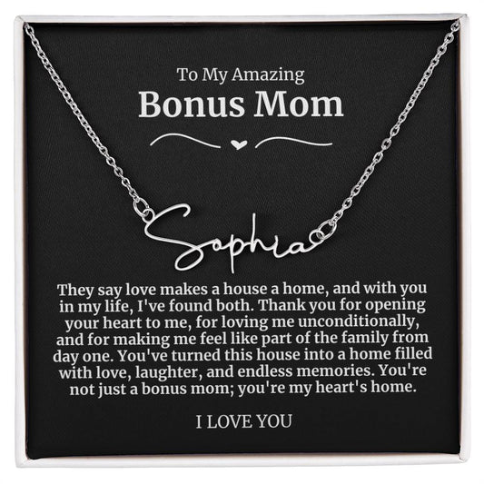 To My Amazing Bonus Mom Signature Necklace