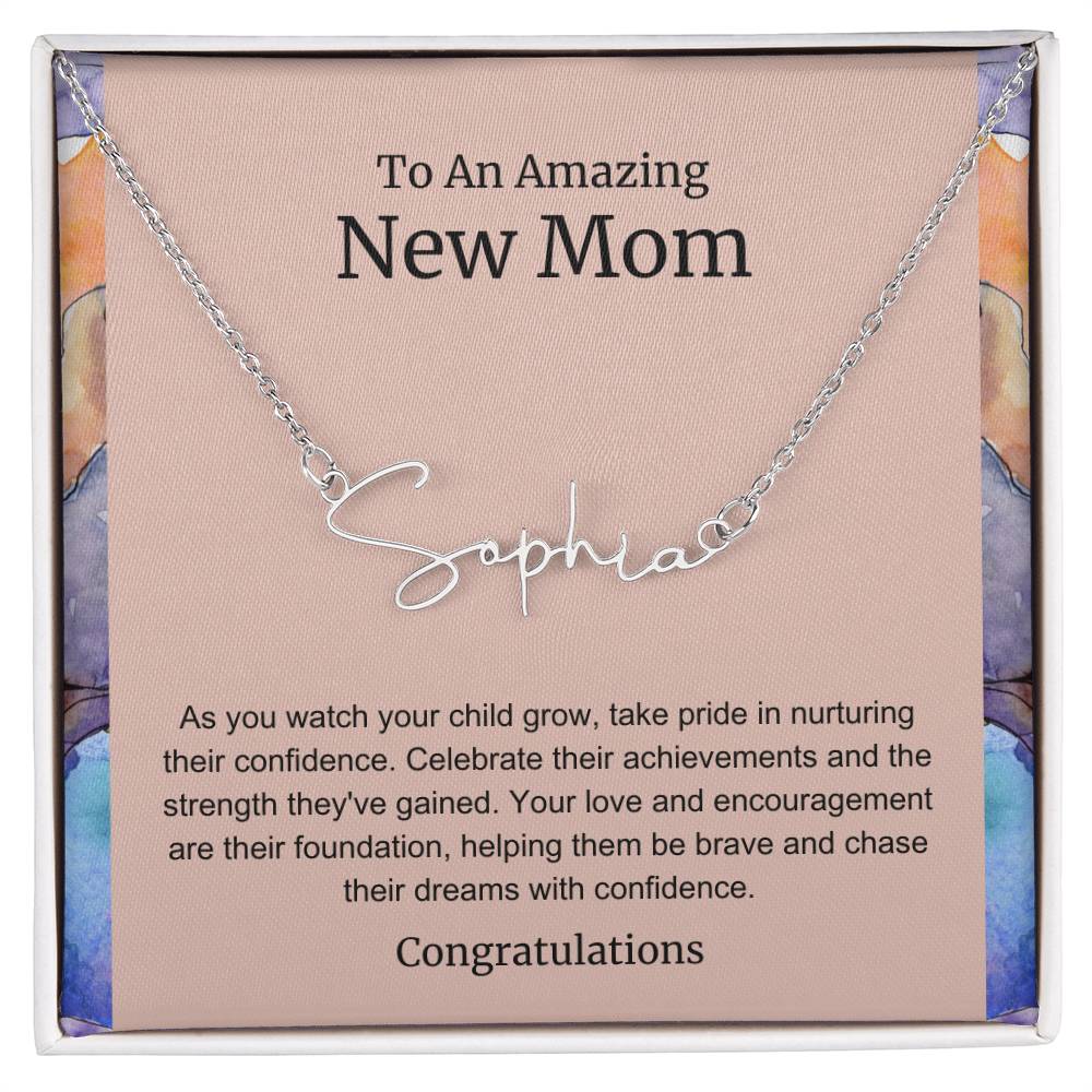 To An Amazing New Mom Personalized Script Name Necklace