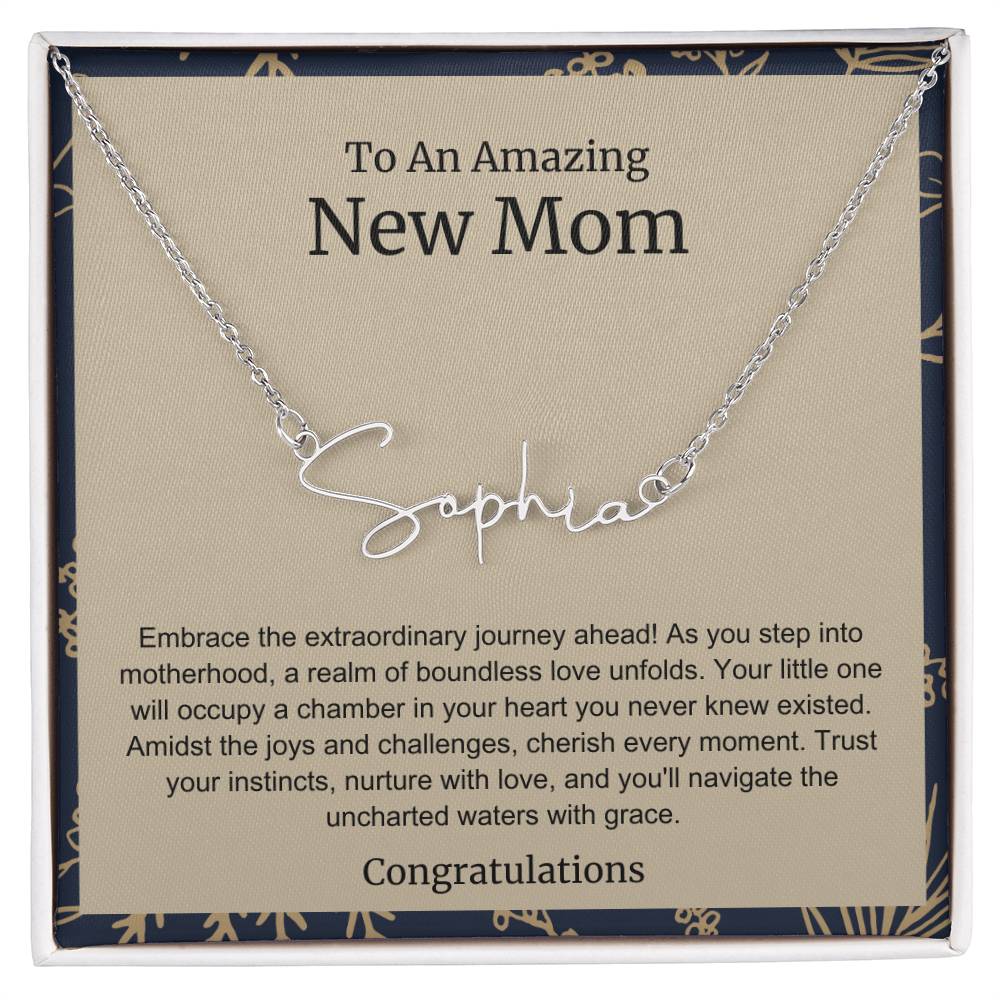 To An Amazing New Mom Personalized Script Name Necklace