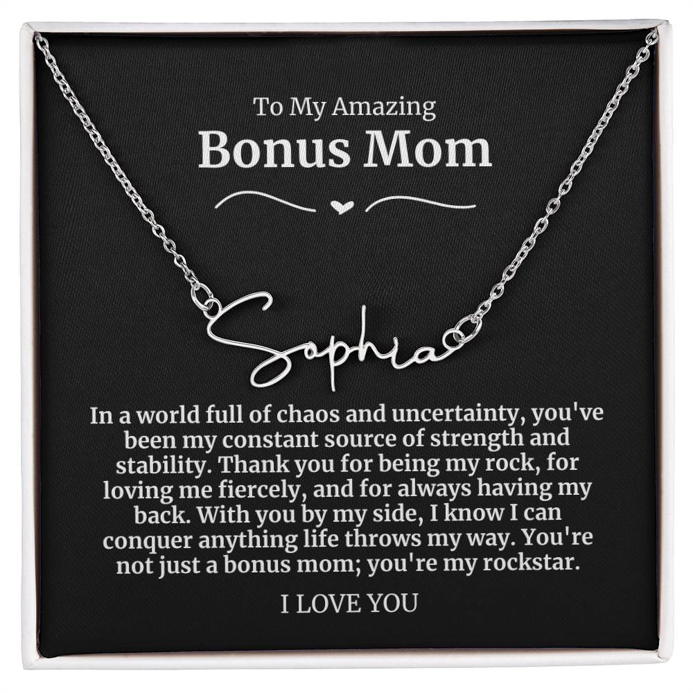 To My Amazing Bonus Mom Signature Necklace