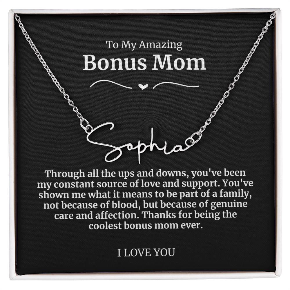 To My Amazing Bonus Mom Signature Necklace