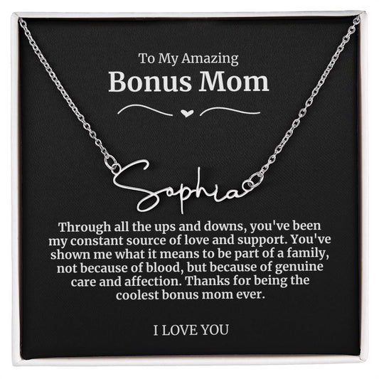 To My Amazing Bonus Mom Signature Necklace