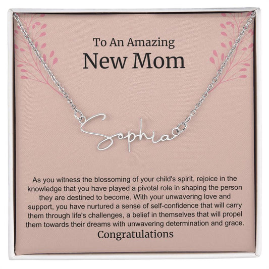 To An Amazing New Mom Personalized Script Name Necklace