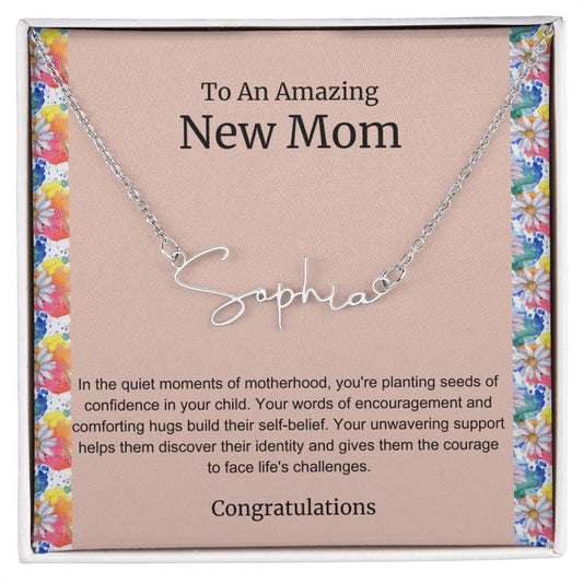 To An Amazing New Mom Personalized Script Name Necklace