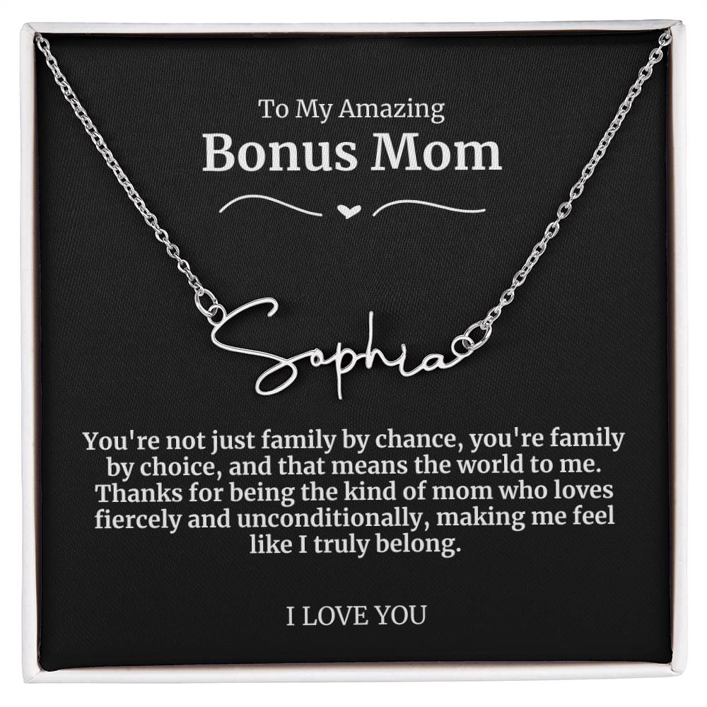 To My Amazing Bonus Mom Signature Necklace