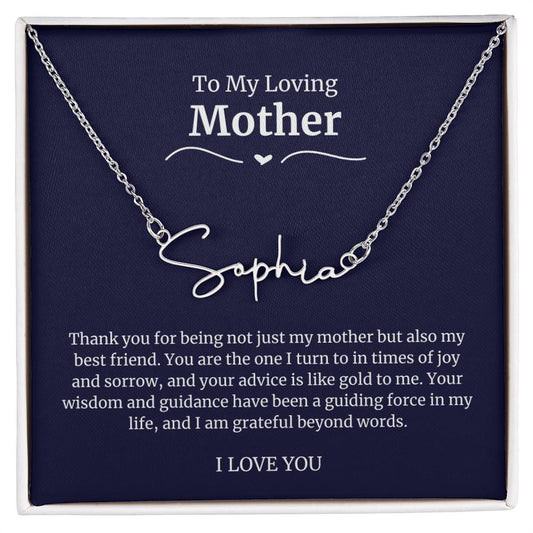 To My Loving Mother Script Name Necklace