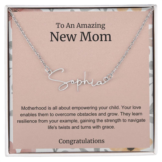 To An Amazing New Mom Personalized Script Name Necklace