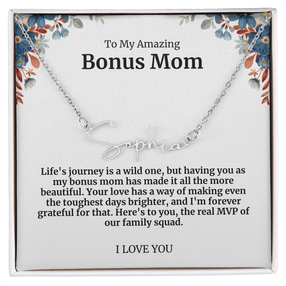 To My Amazing Bonus Mom Signature Necklace