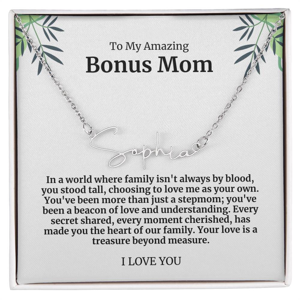 To My Amazing Bonus Mom Signature Necklace