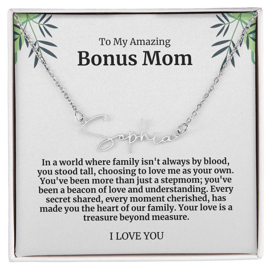 To My Amazing Bonus Mom Signature Necklace