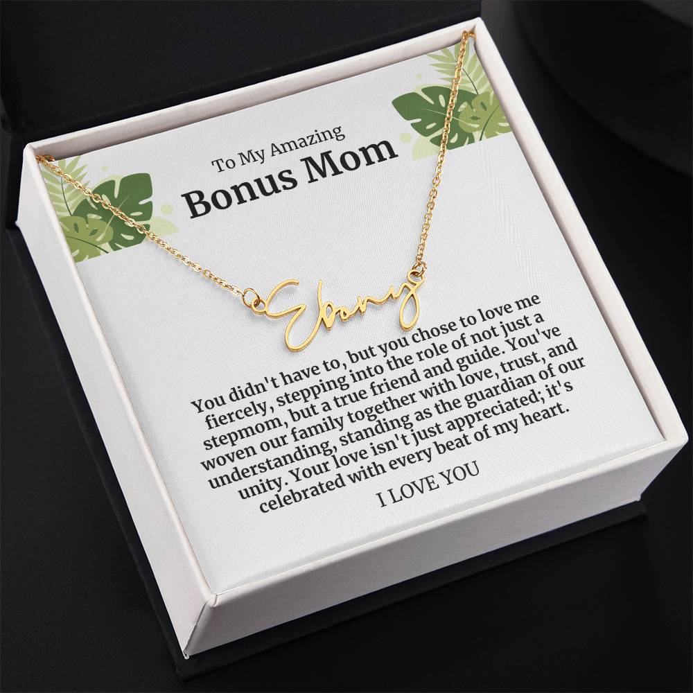 To My Amazing Bonus Mom Signature Necklace