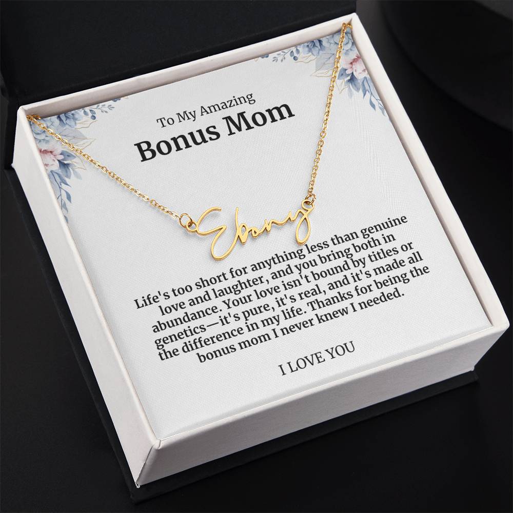 To My Amazing Bonus Mom Signature Necklace