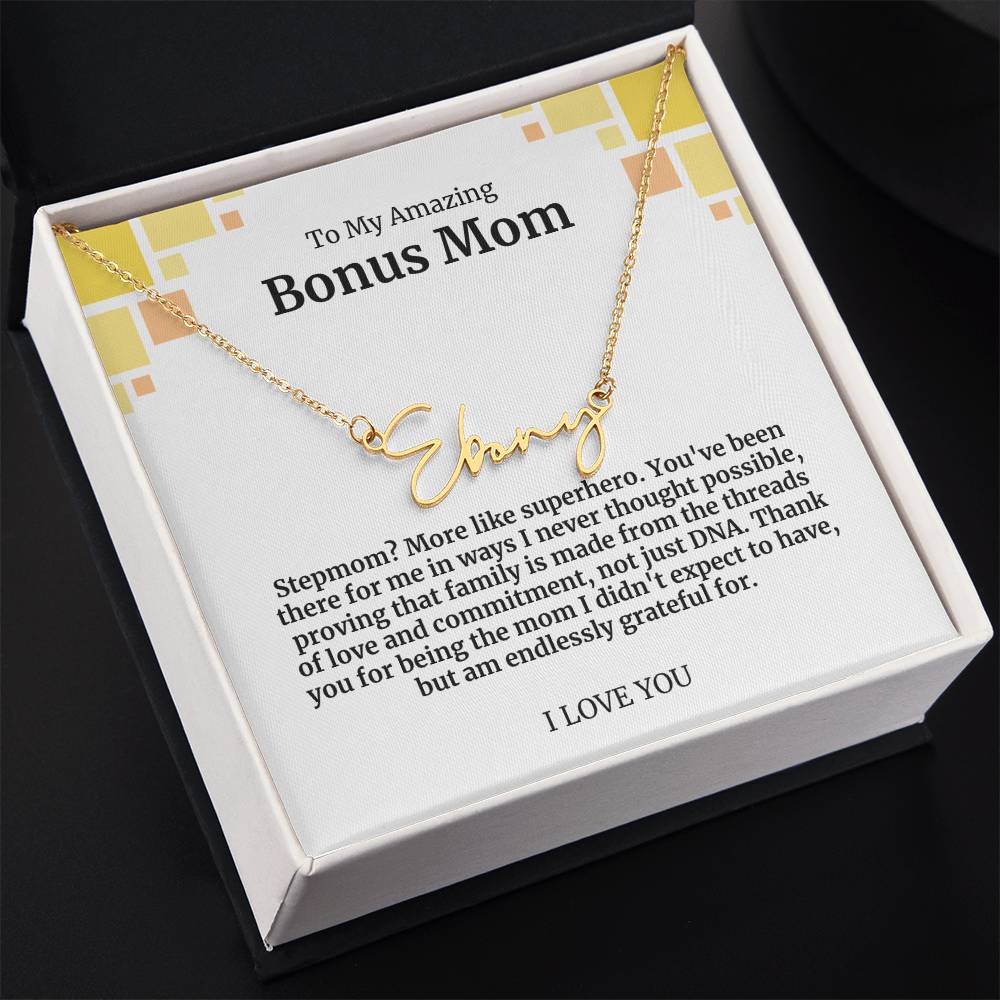 To My Amazing Bonus Mom Signature Necklace