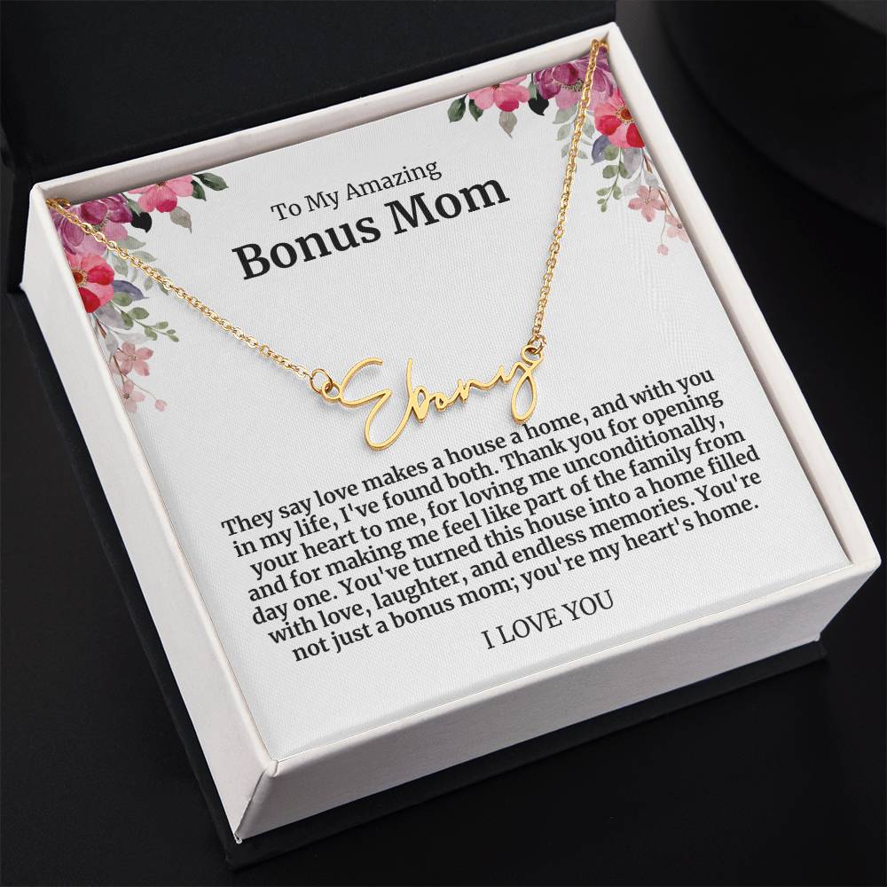 To My Amazing Bonus Mom Signature Necklace