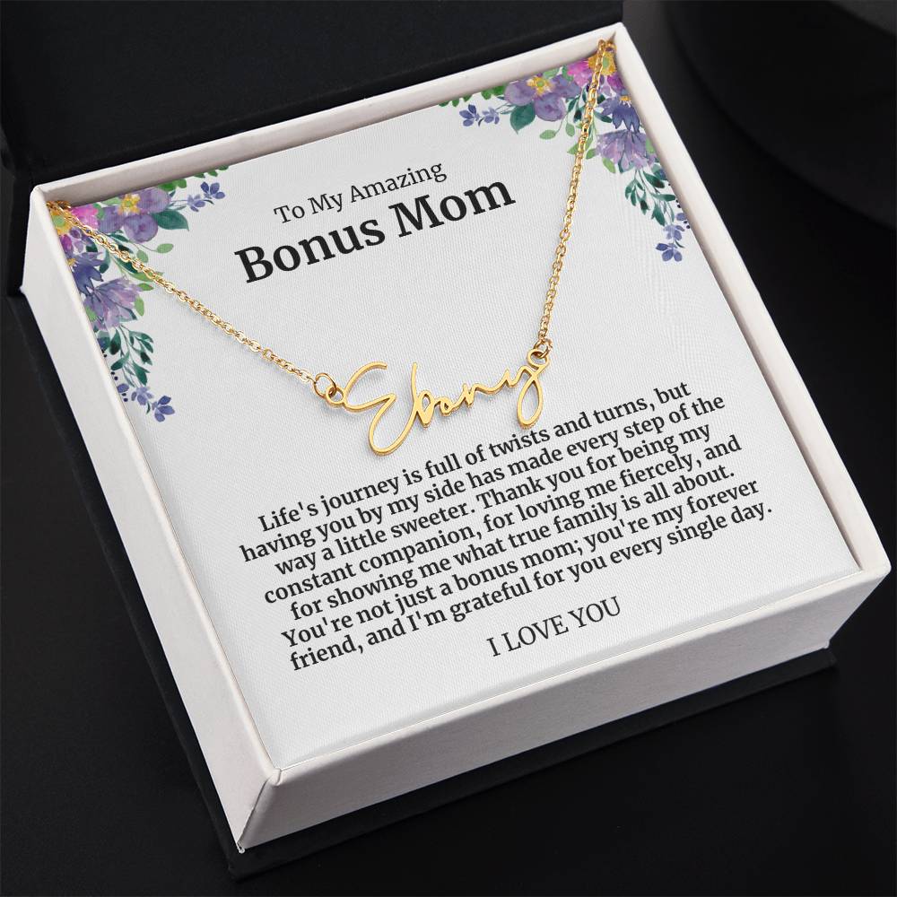 To My Amazing Bonus Mom Signature Necklace