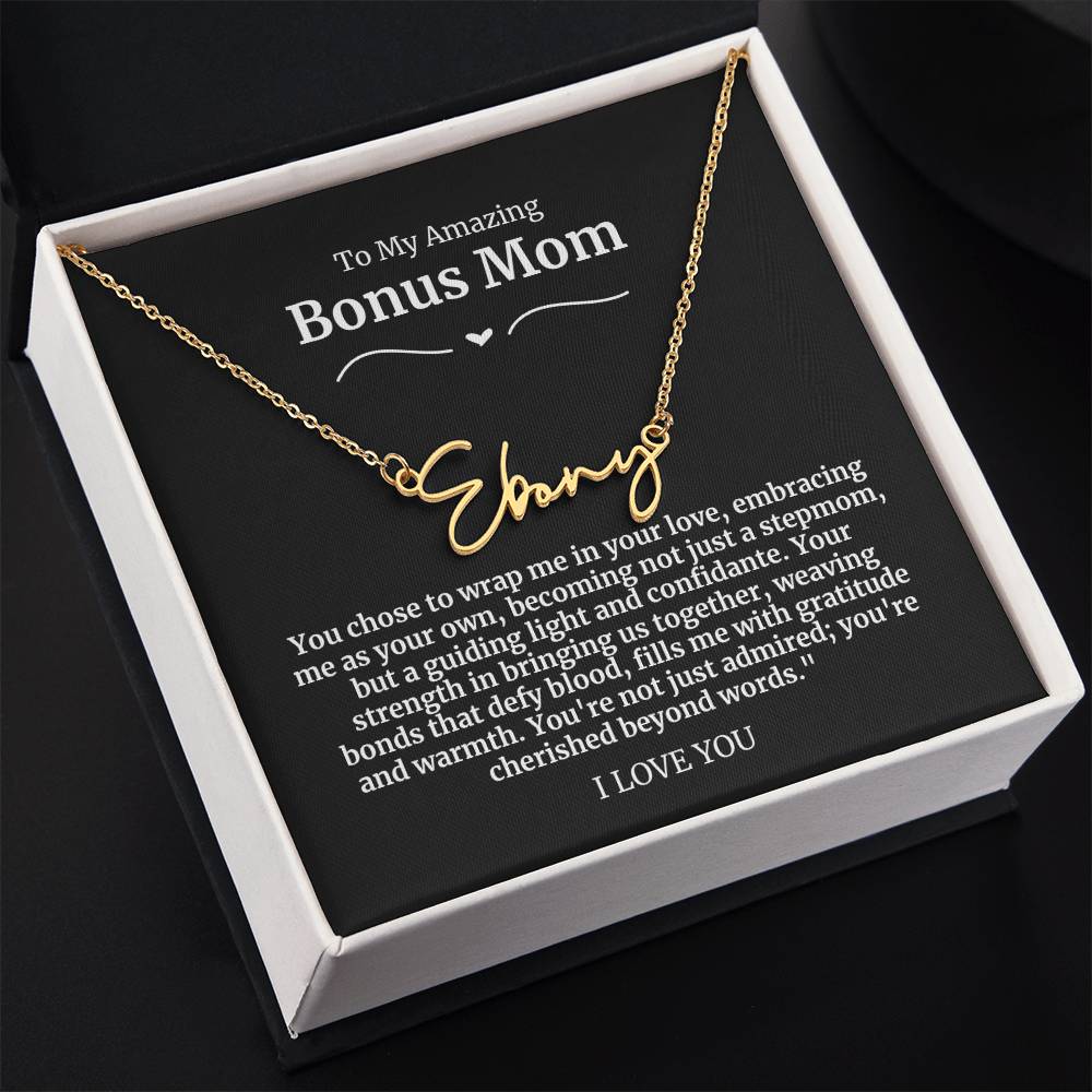 To My Amazing Bonus Mom Signature Necklace