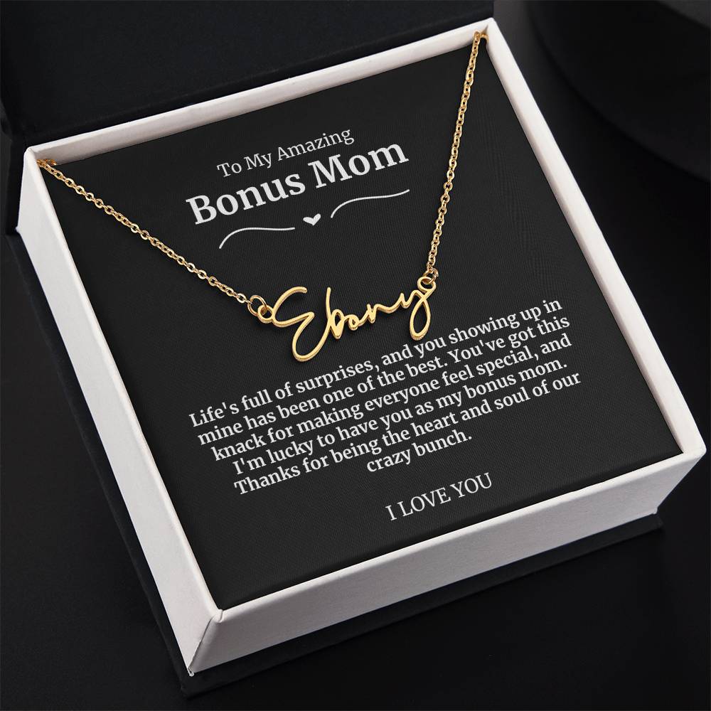 To My Amazing Bonus Mom Signature Necklace