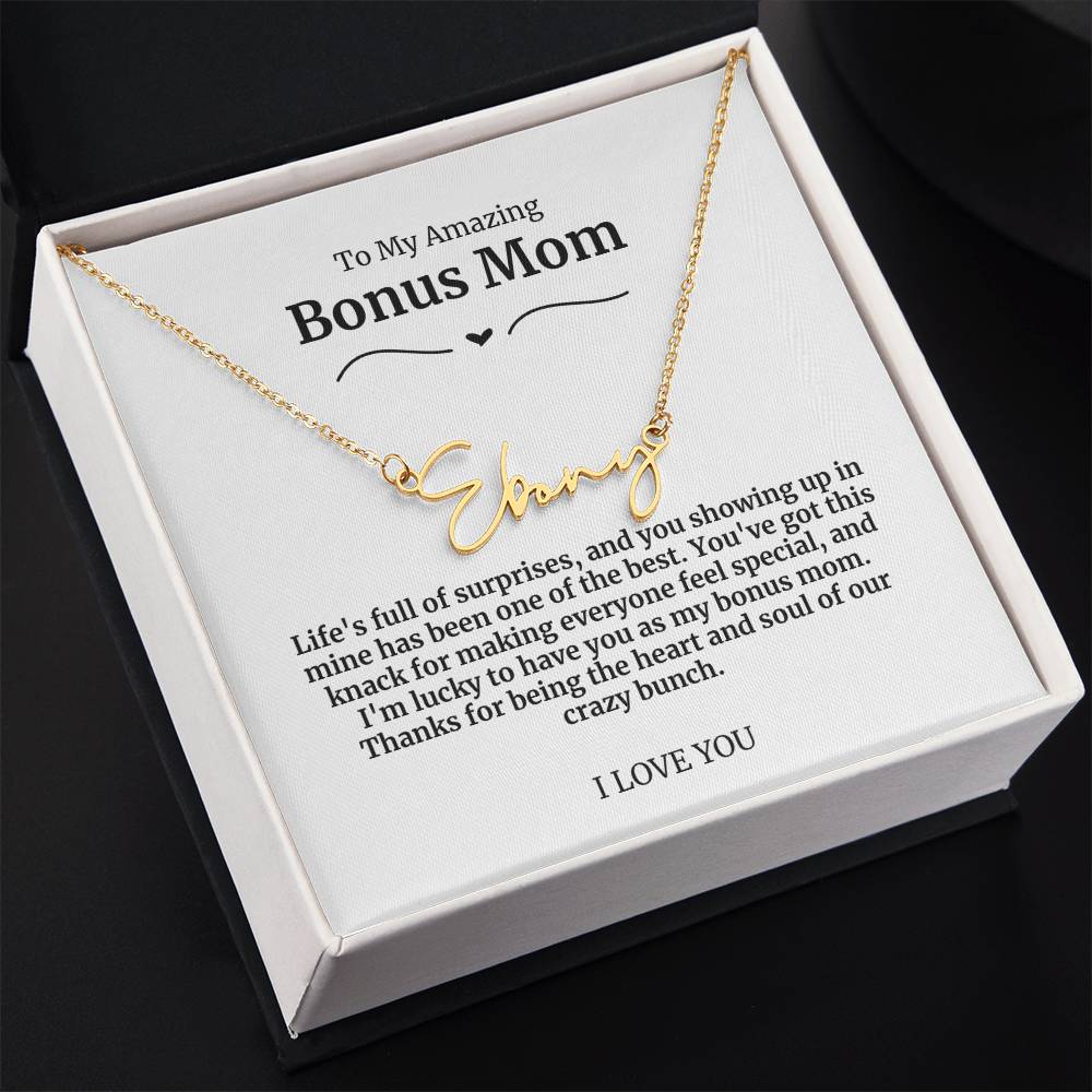 To My Amazing Bonus Mom Signature Necklace