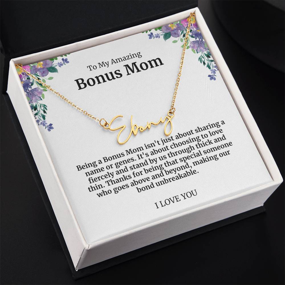 To My Amazing Bonus Mom Signature Necklace