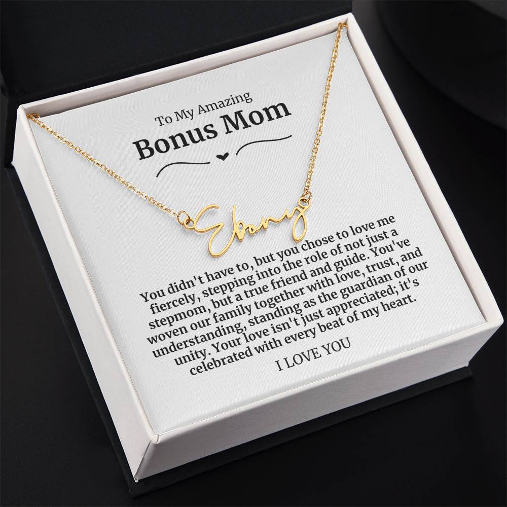 To My Amazing Bonus Mom Signature Necklace