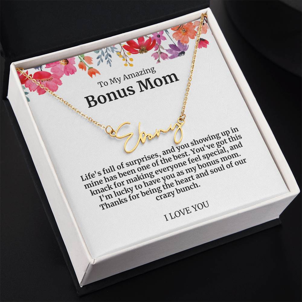 To My Amazing Bonus Mom Signature Necklace