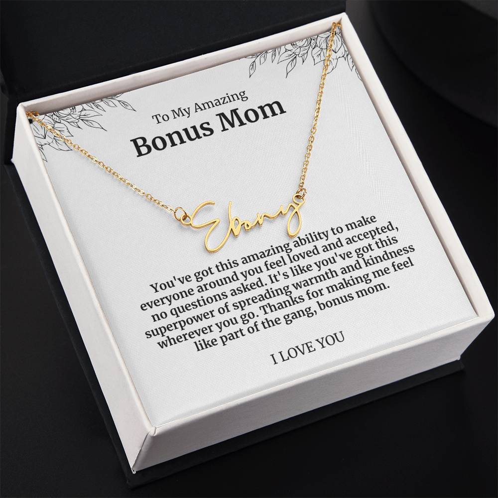 To My Amazing Bonus Mom Signature Necklace