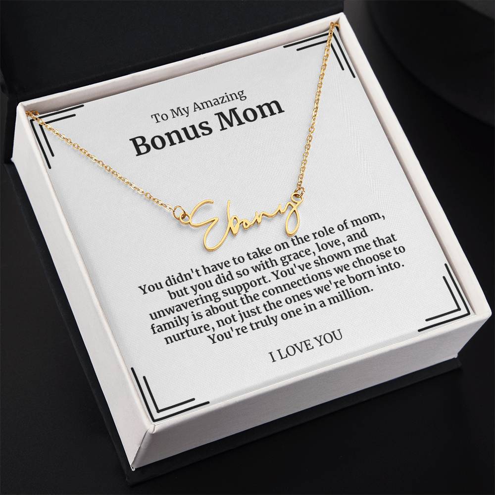 To My Amazing Bonus Mom Signature Necklace