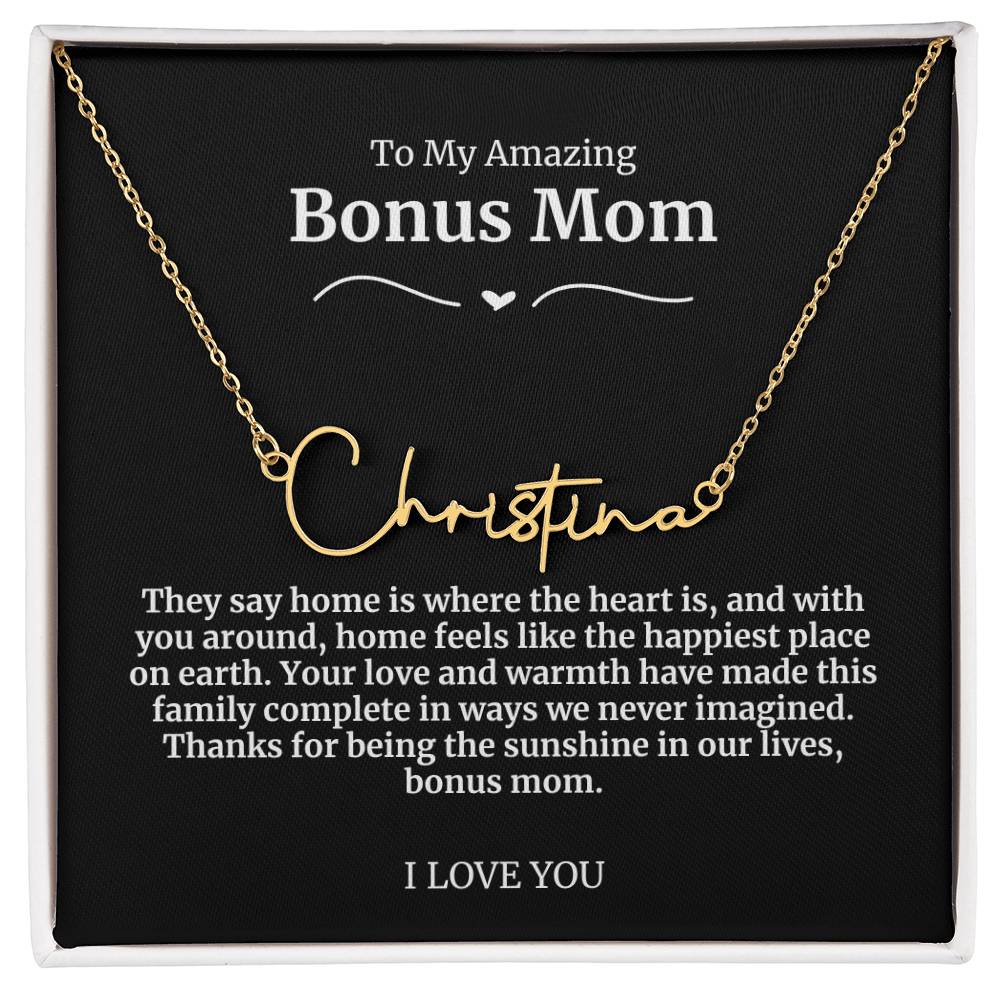 To My Amazing Bonus Mom Signature Necklace