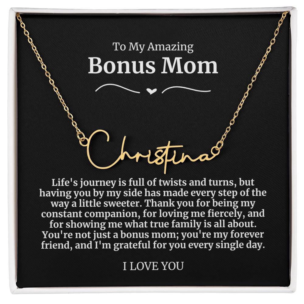 To My Amazing Bonus Mom Signature Necklace