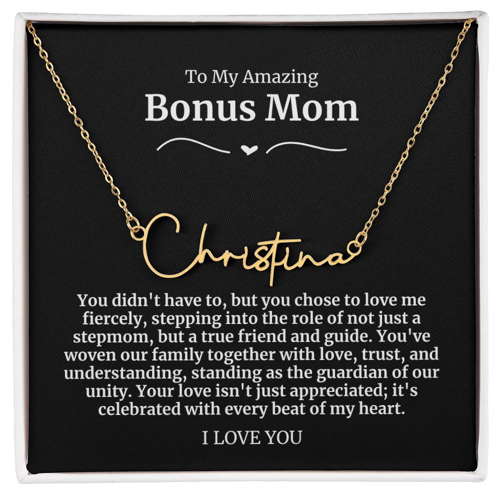 To My Amazing Bonus Mom Signature Necklace