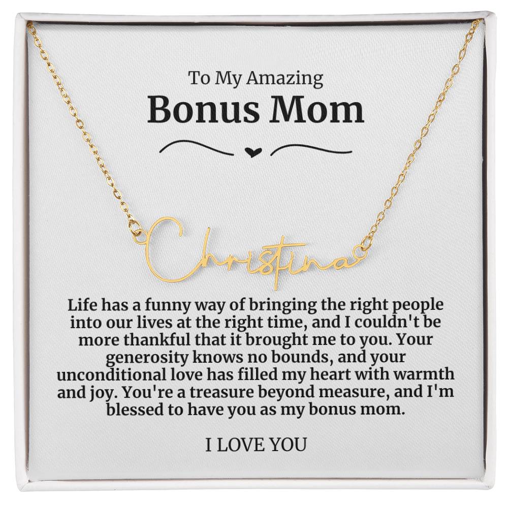 To My Amazing Bonus Mom Signature Necklace