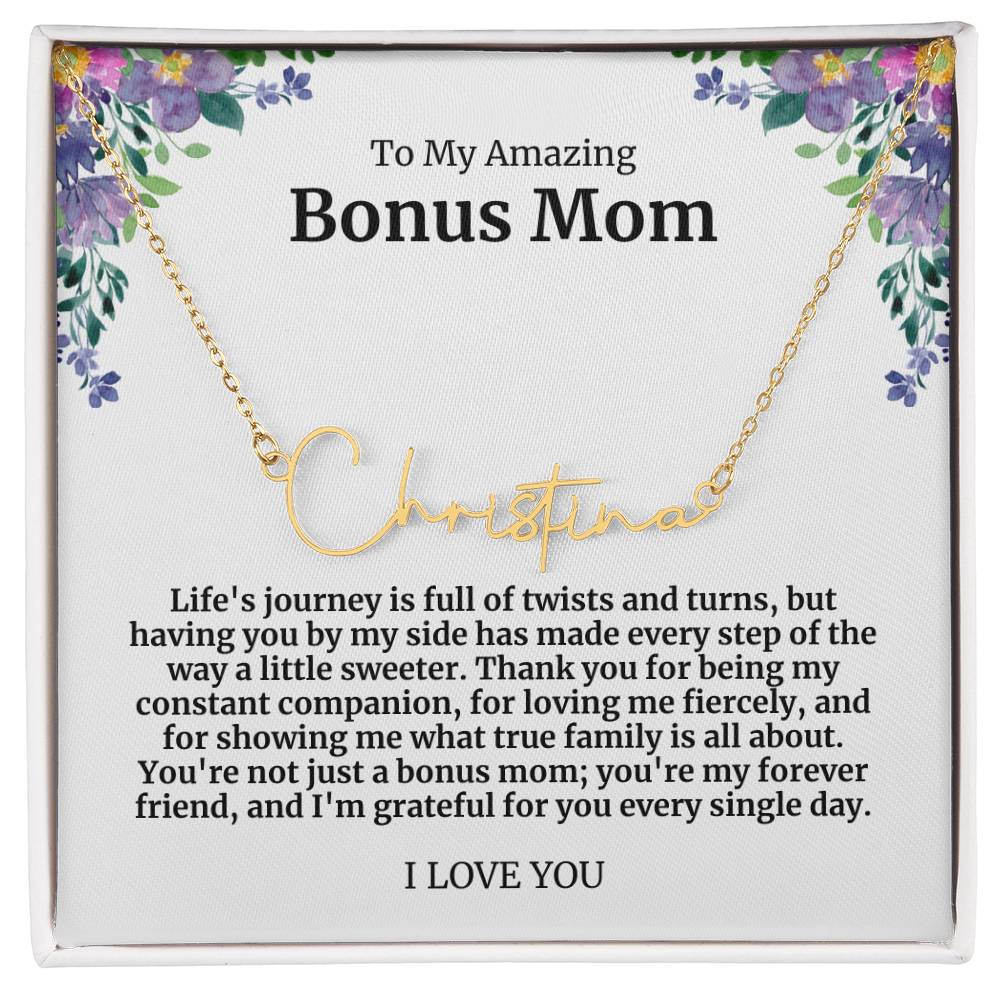 To My Amazing Bonus Mom Signature Necklace