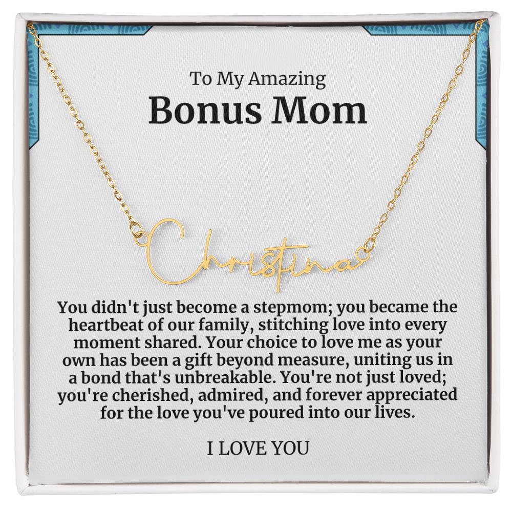 To My Amazing Bonus Mom Signature Necklace