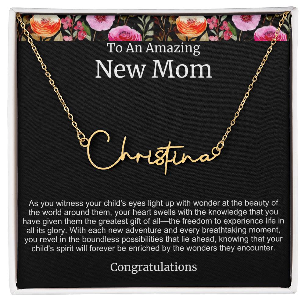 To An Amazing New Mom Personalized Script Name Necklace