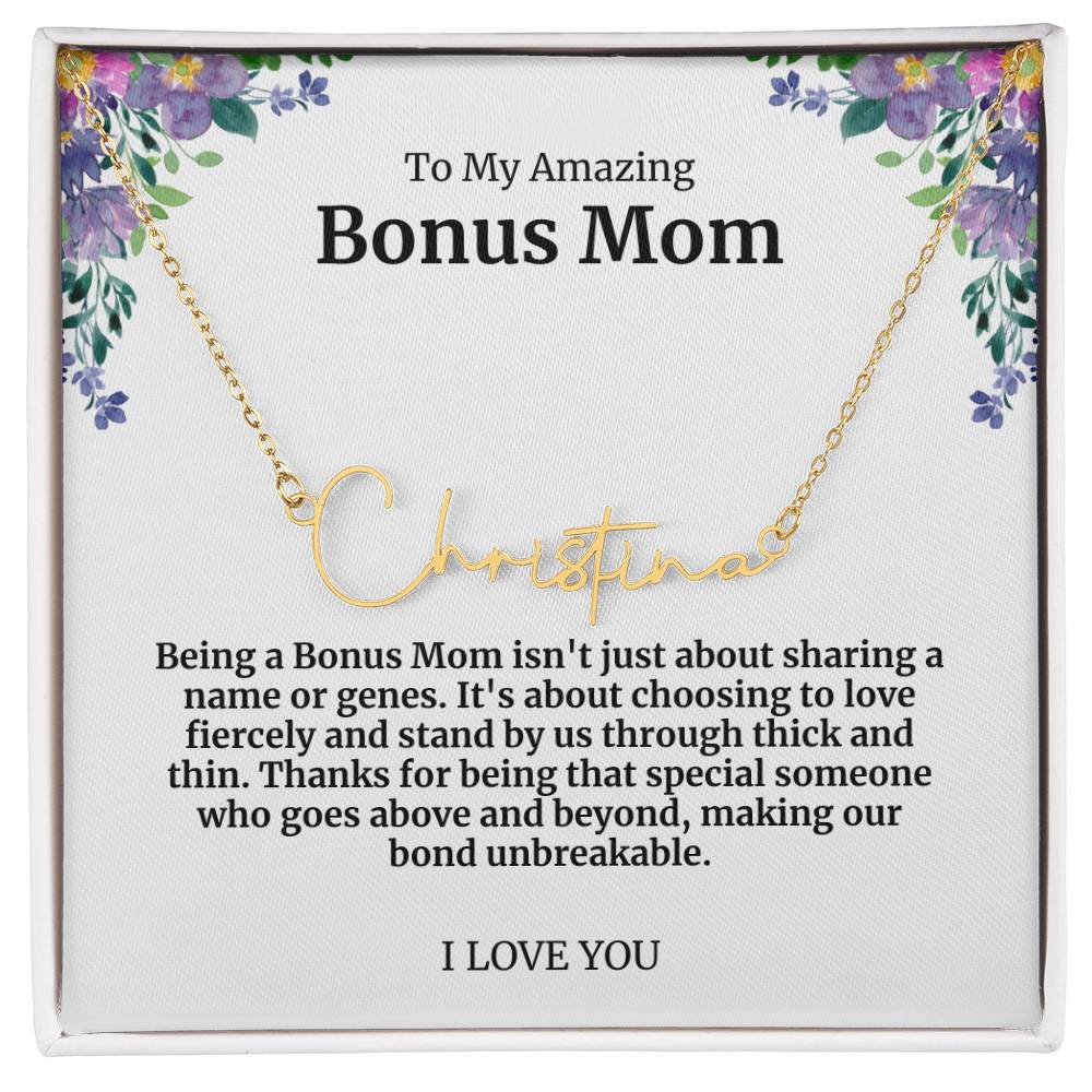 To My Amazing Bonus Mom Signature Necklace