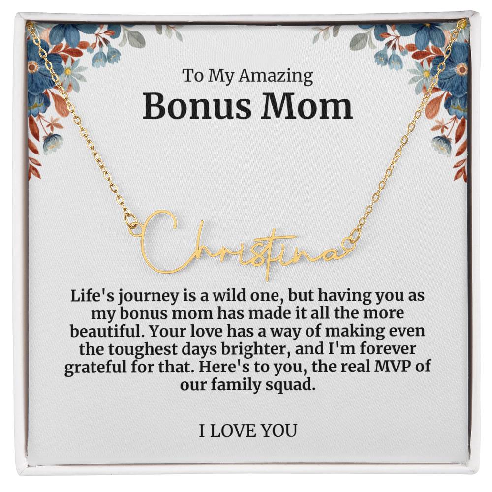 To My Amazing Bonus Mom Signature Necklace