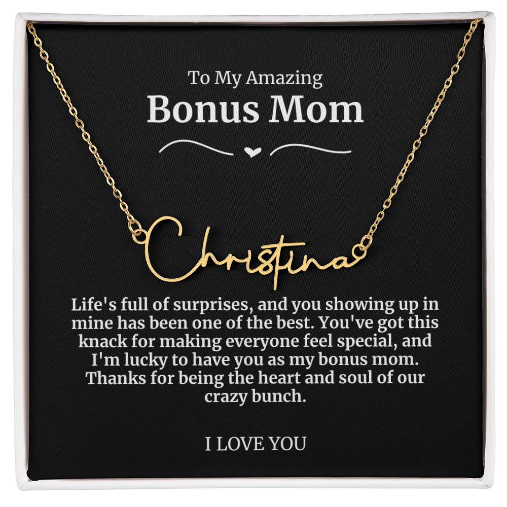 To My Amazing Bonus Mom Signature Necklace